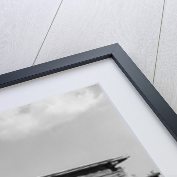1950s cocker spaniel puppy in doghouse with beware of dog sign by Anonymous
