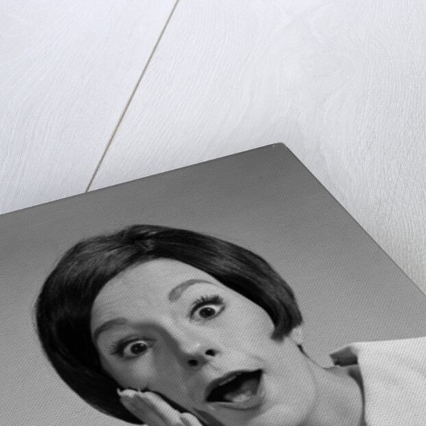 1960s brunette woman mouth agape eyes wide hand to cheek funny face expression shock surprise anger amazed by Anonymous