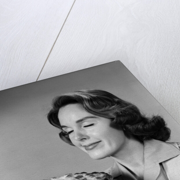 1950s 1960s woman smelling aroma of freshly baked pie by Anonymous