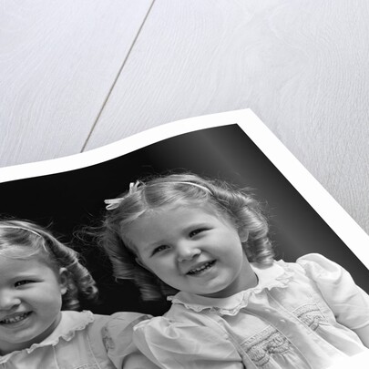 1930s portrait twin girls smiling by Anonymous