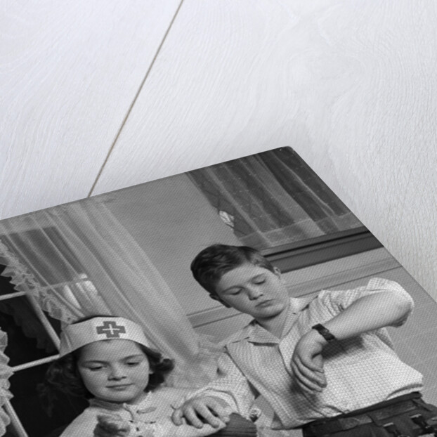 1950s two children playing doctor nurse by Anonymous