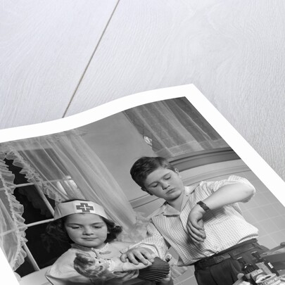 1950s two children playing doctor nurse by Anonymous