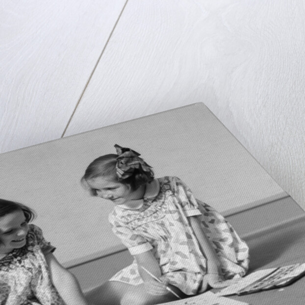 1930s two girls painting in book with watercolors by Anonymous