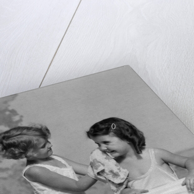 1930s two girls sisters at bathroom sink by Anonymous