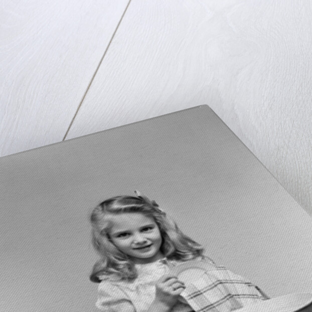 1940s child little girl and doll drying washing toy dishes by Anonymous