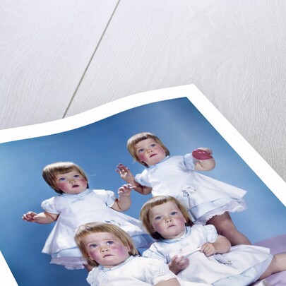 1950s 1960s quadruplet portrait 4 red haired girls wearing dresses two seated 2 standing by Anonymous