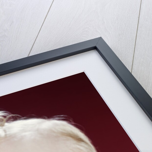 1960s laughing blond baby in crib or playpen by Anonymous