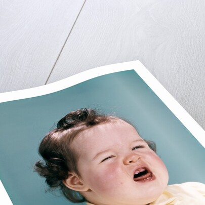 1950s 1960s unhappy crying baby mouth open showing new teeth teething pain by Anonymous