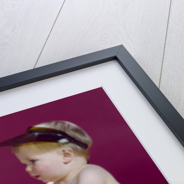 1960s two babies sitting at red stool playing cards poker with gambling chips by Anonymous