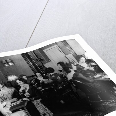 1930s groups of women seated at three tables at card party by Anonymous