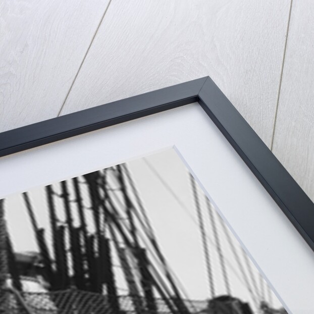 1930s row of cannon breeches on gun deck of sailing naval ship of war by Anonymous