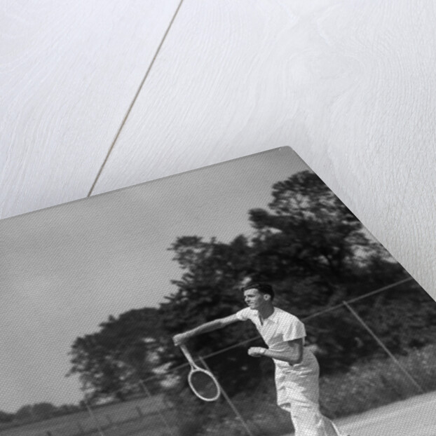 1930s man playing tennis jumping mid air action by Anonymous