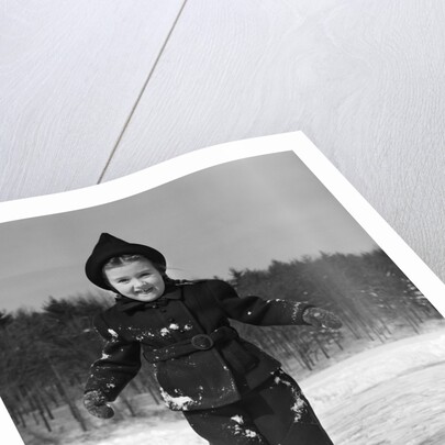 1930s worried cautious little girl on ice skates looking at camera by Anonymous