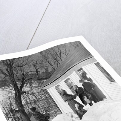 1950s family visiting relatives at christmas being greeted at front door by Anonymous