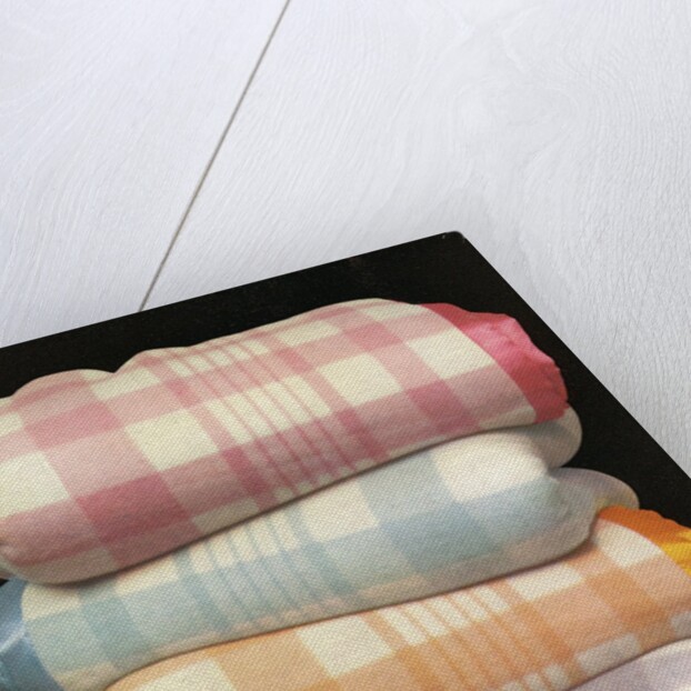 Vintage illustration of four stacked wool blankets by Anonymous