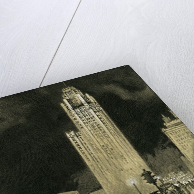 Vintage print of the Chicago Tribune building and truck delivering newspapers by Anonymous