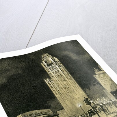 Vintage print of the Chicago Tribune building and truck delivering newspapers by Anonymous