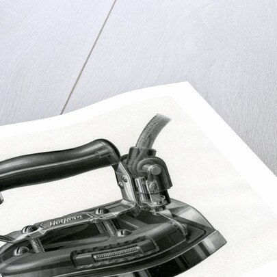 Vintage engraving of an early electric iron by Anonymous