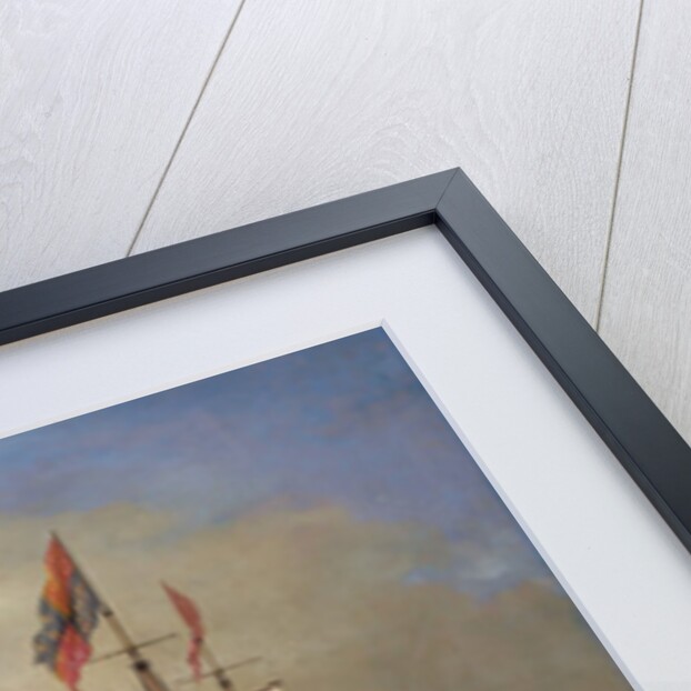 Harbor Scene: An English Ship with Sails Loosened Firing a Gun by Peter Monamy