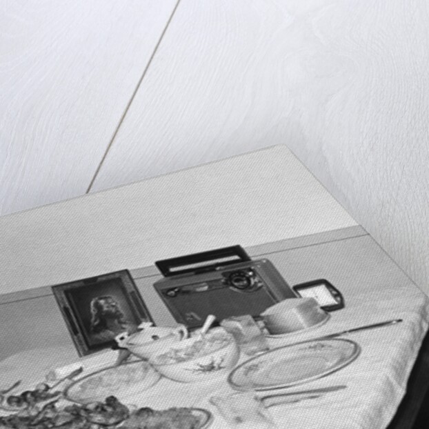 Jesus watches over the dinner table, ca. 1956. by Anonymous