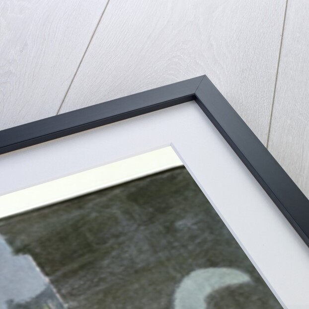 A White and Black Cat Sitting on a City Rooftop by Anonymous