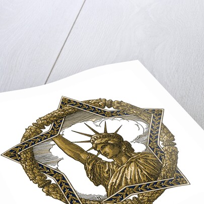 Vintage illustration of Lady Liberty in a star and wreath border by Anonymous