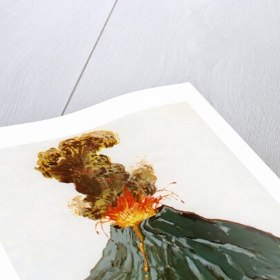 1960s Illustration of an Erupting Volcano. by Anonymous