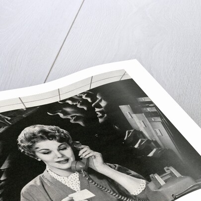 Woman Office Worker on the Phone Distracted by Noise. by Anonymous