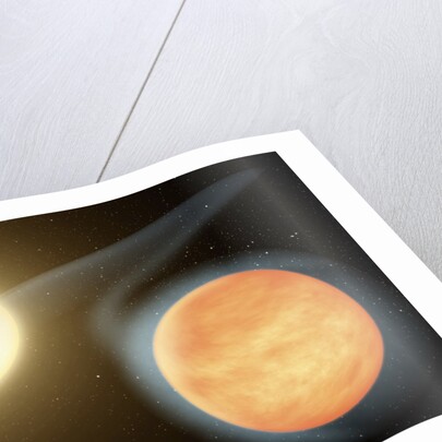 Artist's conception of the searing-hot gas planet WASP-12b (orange orb) and its star by Anonymous