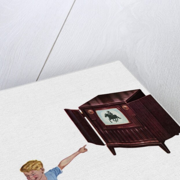 1950s American Nuclear Family Watching a Western of Television. by Anonymous