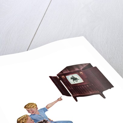 1950s American Nuclear Family Watching a Western of Television. by Anonymous