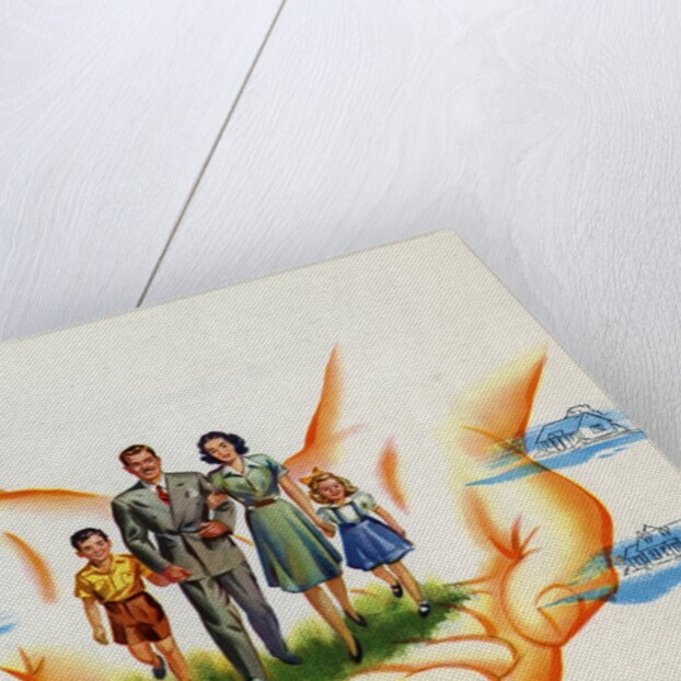 American Nuclear Family Protected by Hands.