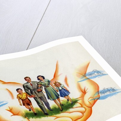 American Nuclear Family Protected by Hands.