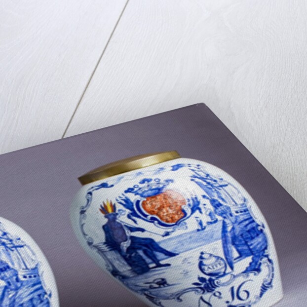 Pair of porcelain Delft blue and white tobacco jars by Anonymous