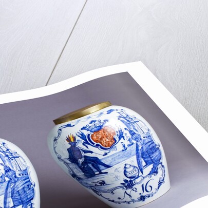 Pair of porcelain Delft blue and white tobacco jars by Anonymous