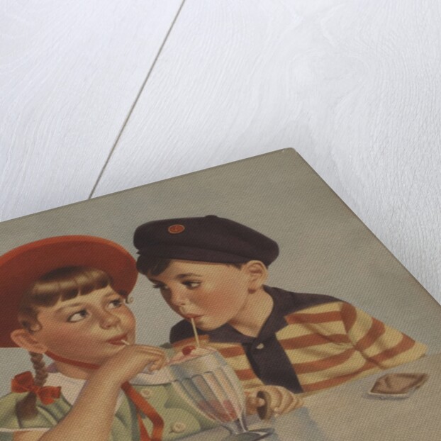 Boy and girl sharing ice cream soda by Anonymous