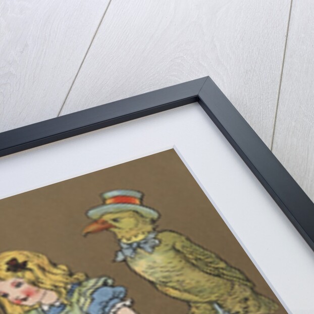 Little girl with group of animals wearing clothing by Anonymous