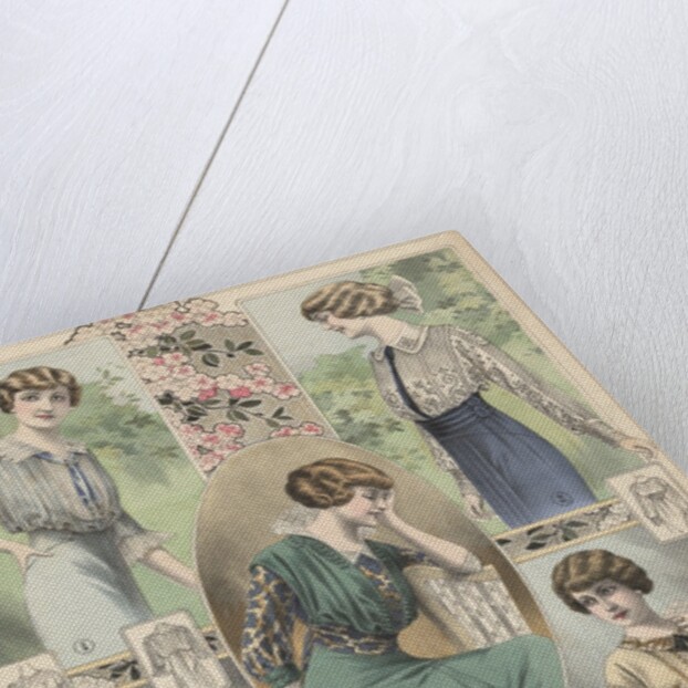 Five women modeling blouses by Anonymous