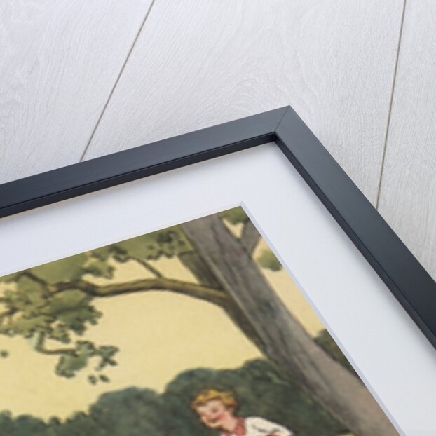 Girl feeding birds at lily pond by Anonymous