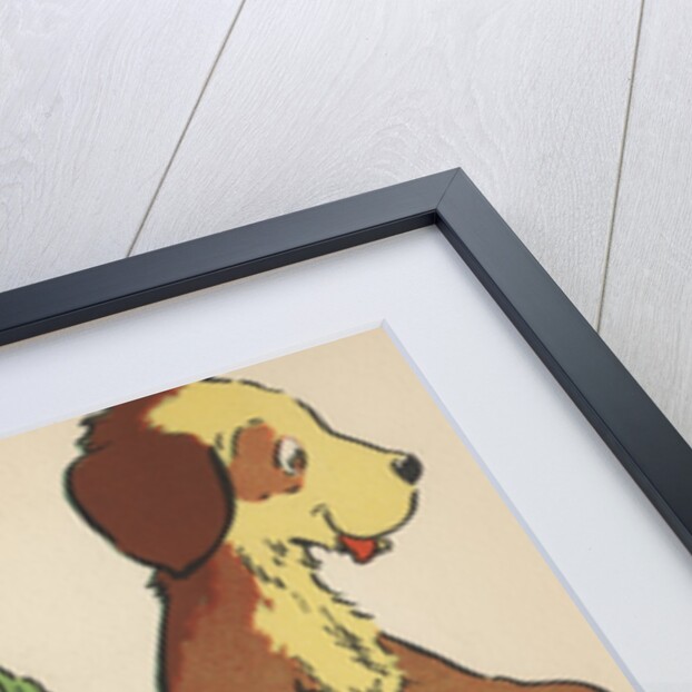 Children watching dog walking doll on leash by Anonymous