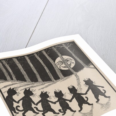 Line of cats in moonlight by Louis Wain