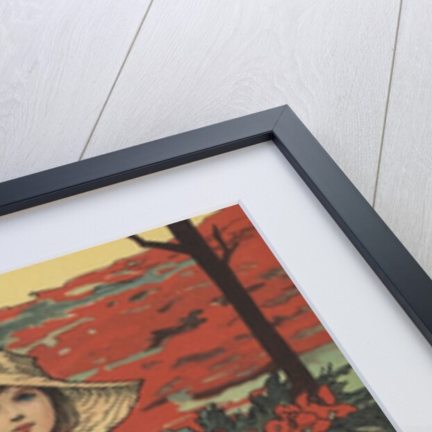 Girl carrying basket with red flowers by Anonymous