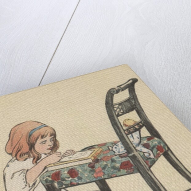 Little girl writing on chair by Anonymous