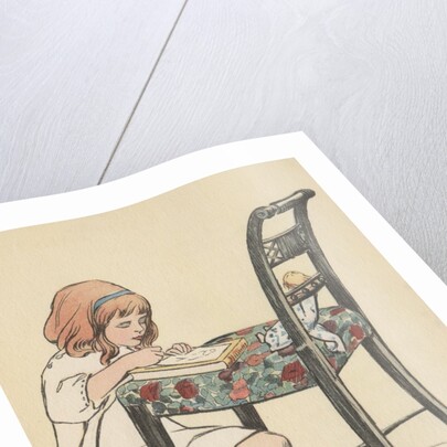 Little girl writing on chair by Anonymous