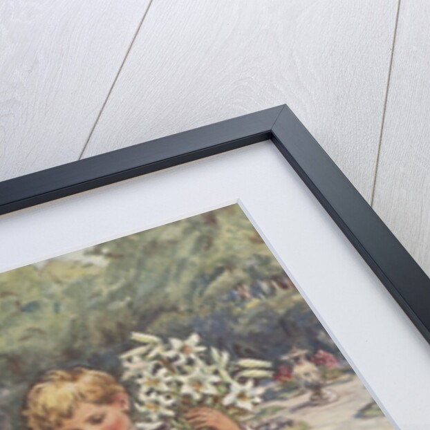 Boy and girl in Elizabethan dress carrying flowers by Anonymous