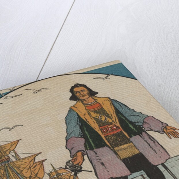 Christopher Columbus standing on shore by Anonymous