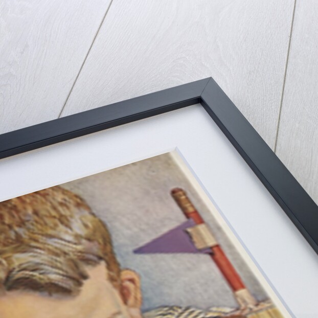 Determined looking boy hammering nail by Anonymous