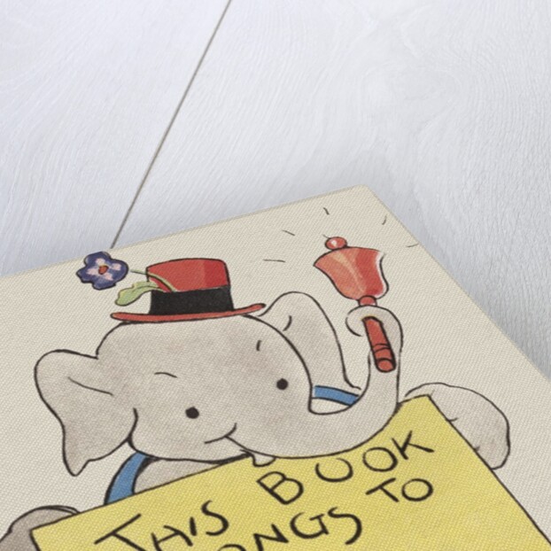 Elephant ringing bell and holding sign by Anonymous