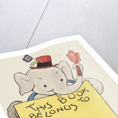 Elephant ringing bell and holding sign by Anonymous