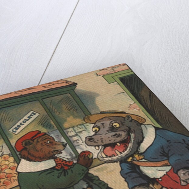 Bear feeding apple to hippo by Anonymous